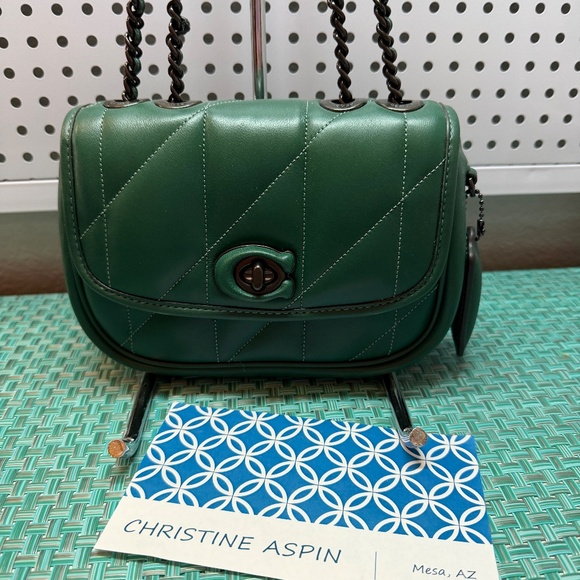 COACH Quilted Pillow Madison 18 Shoulder Bag CA086 Dark Pine/Gunmetal - Picture 11 of 13